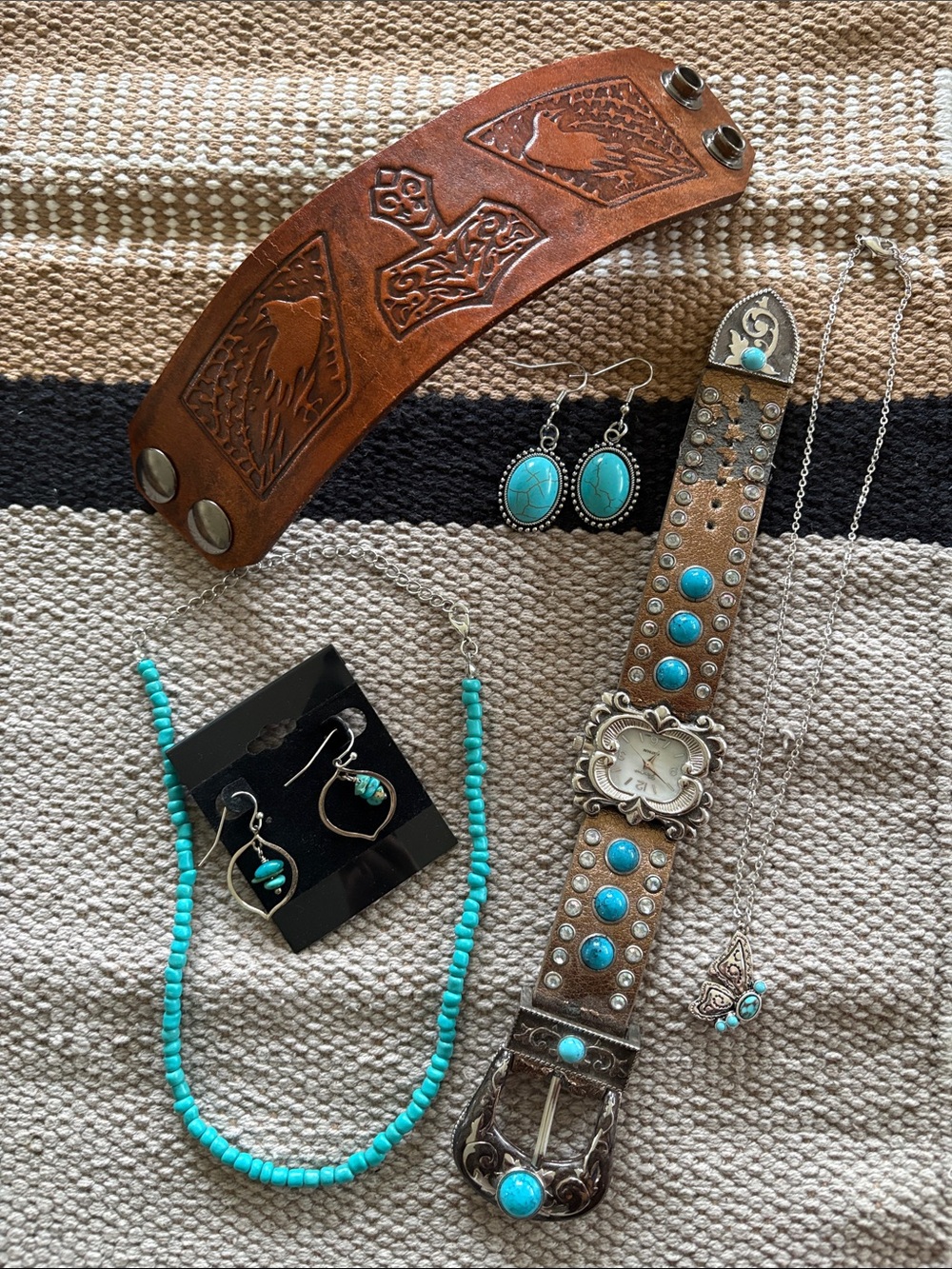 Faux turquoise & leather bundle